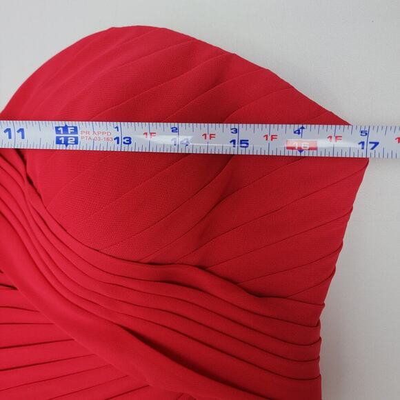 Mori Lee Strapless Red Dress Faux Wrap Chiffon 14 683 - Picture 13 of 16